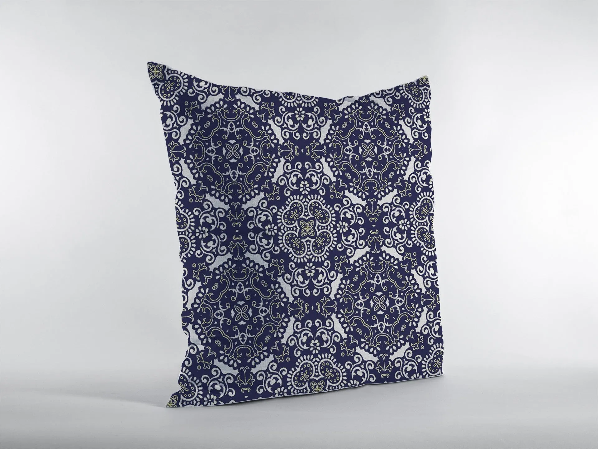 Navy Boho Pattern Zippered Suede Throw Pillow