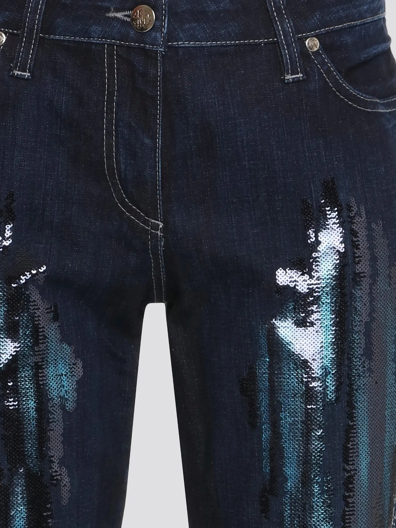 Navy Sequin Detailed Jeans