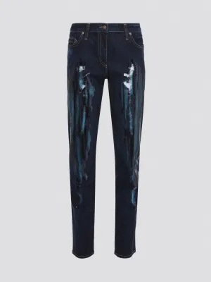 Navy Sequin Detailed Jeans