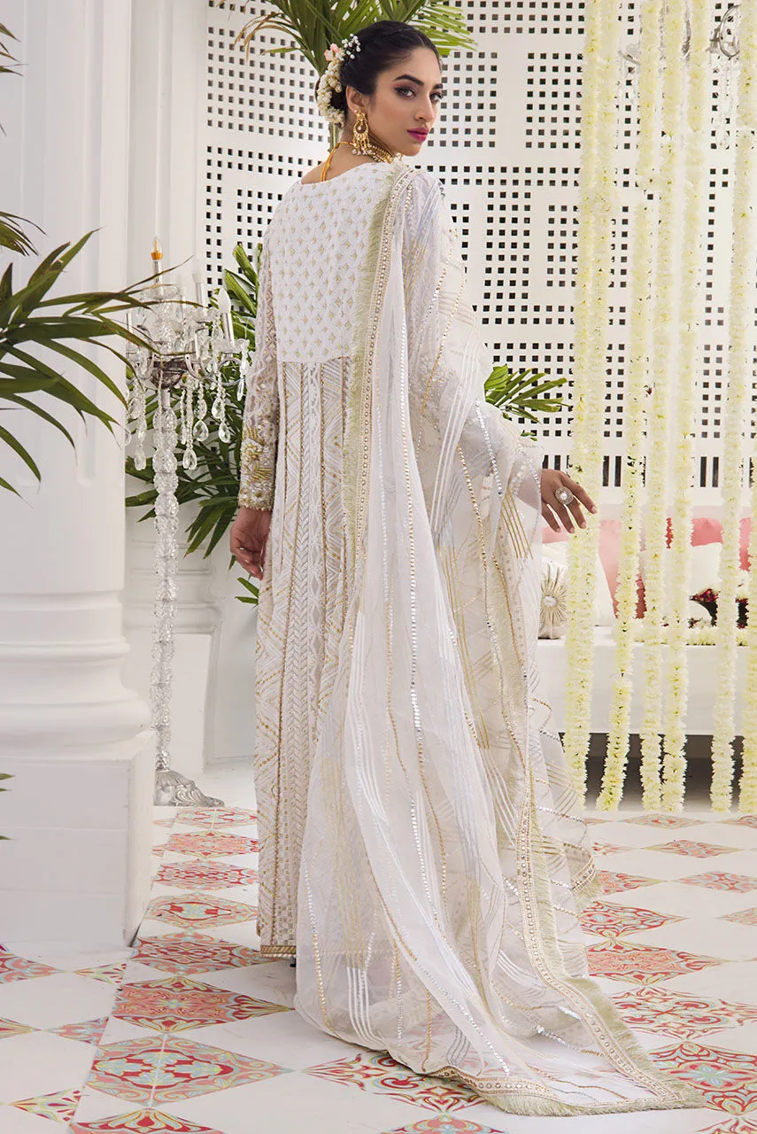 Nikkah White Chiffon Angrakha Pakistani Dress #BS775