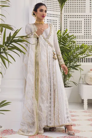Nikkah White Chiffon Angrakha Pakistani Dress #BS775