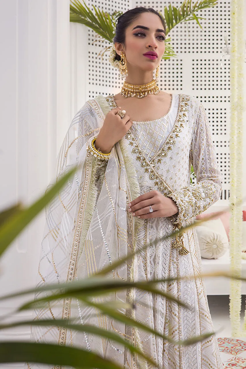 Nikkah White Chiffon Angrakha Pakistani Dress #BS775