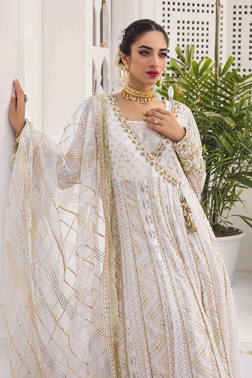 Nikkah White Chiffon Angrakha Pakistani Dress #BS775