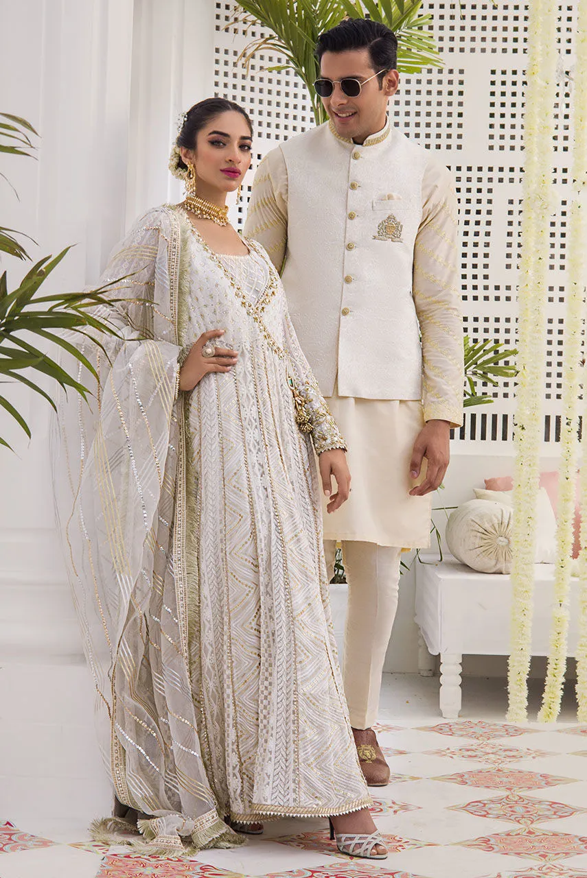 Nikkah White Chiffon Angrakha Pakistani Dress #BS775