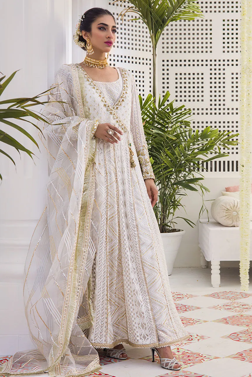 Nikkah White Chiffon Angrakha Pakistani Dress #BS775