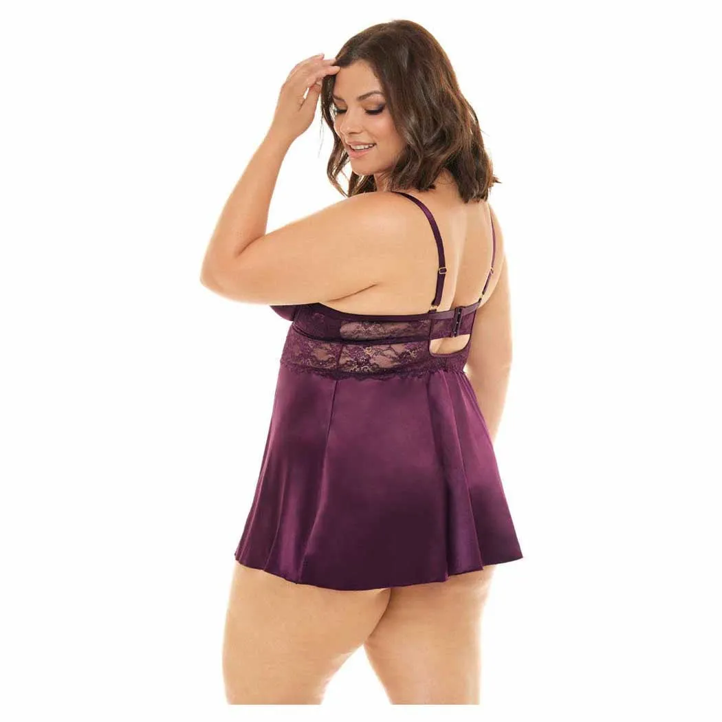 Oh La La Cheri Curvy Donna Satin and Lace Chemise