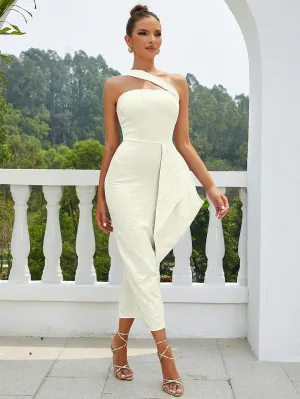 One Shoulder Sleeveless Slit Midi Bodycon Dress HB01192
