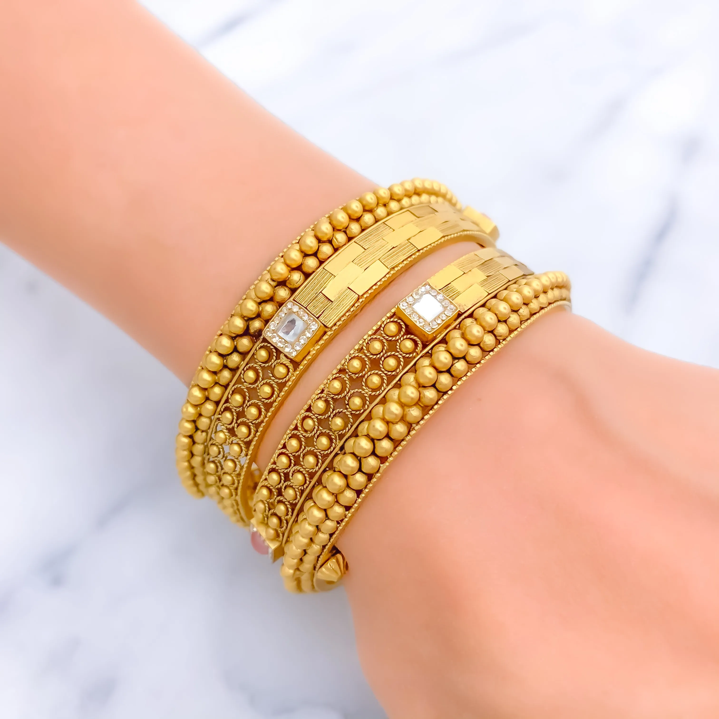 Opulent Palatial 22k Gold Antique Bangle Pair