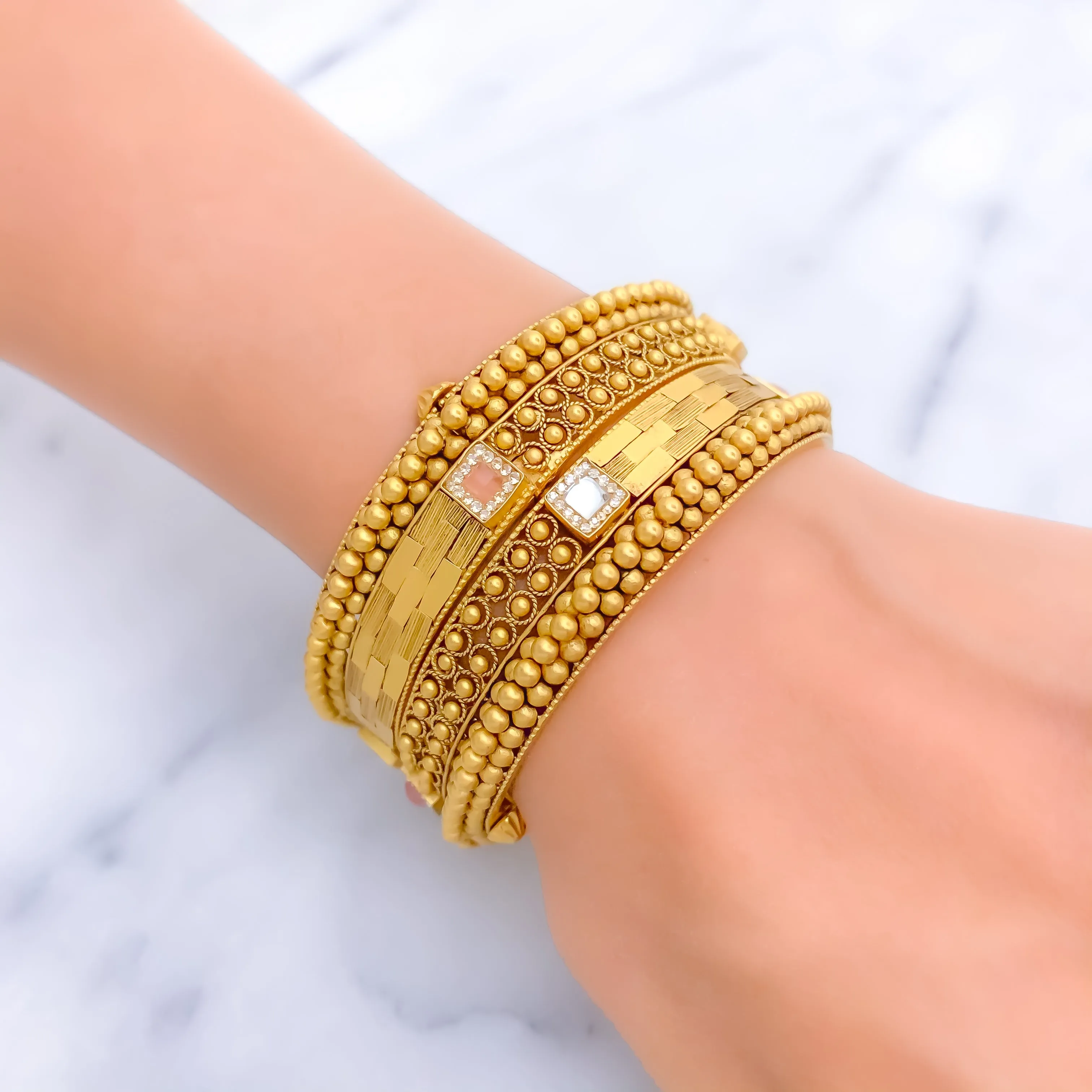 Opulent Palatial 22k Gold Antique Bangle Pair