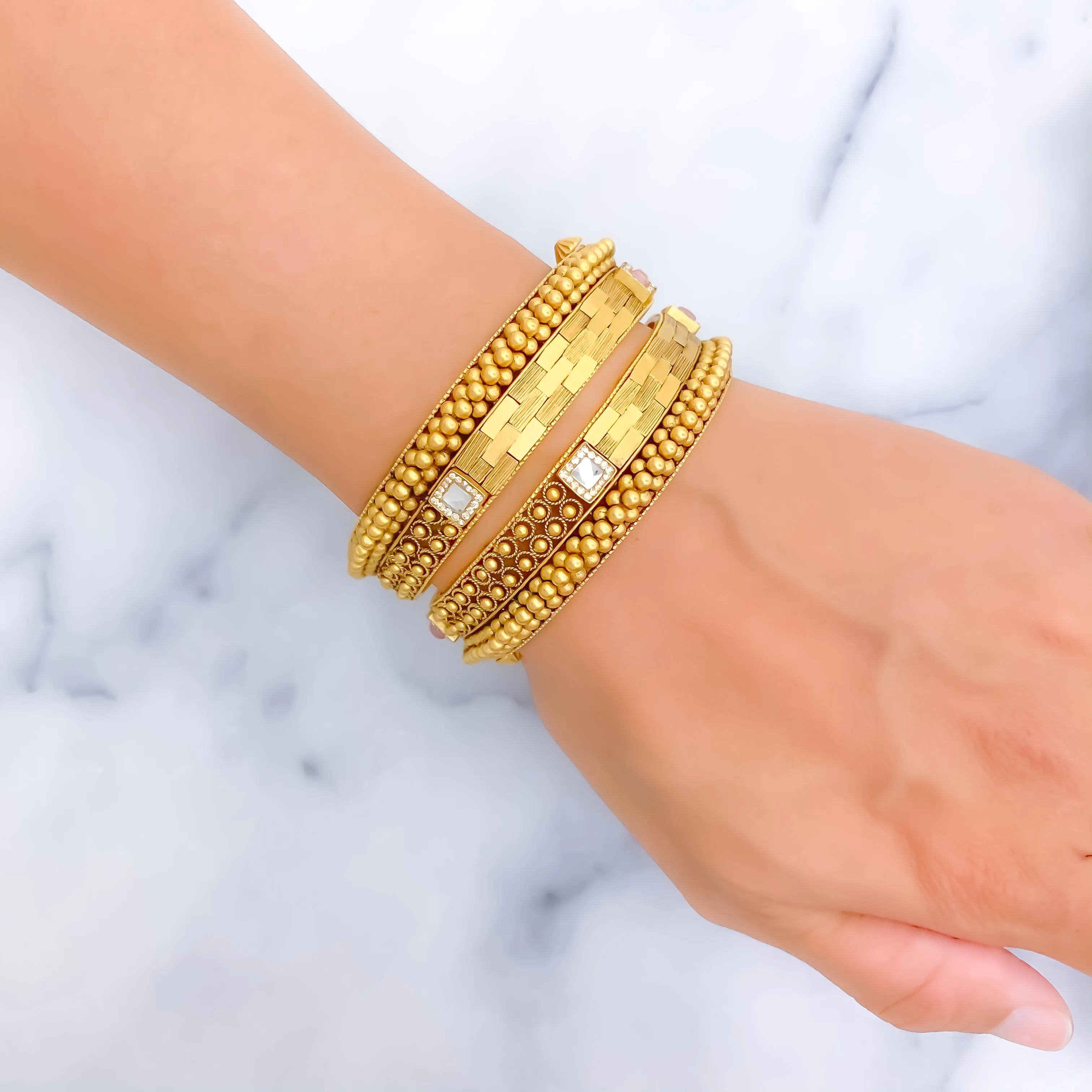 Opulent Palatial 22k Gold Antique Bangle Pair