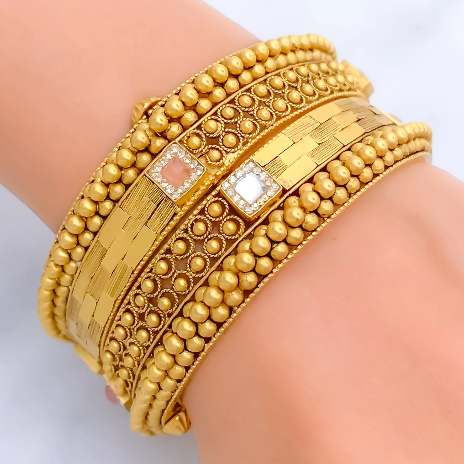 Opulent Palatial 22k Gold Antique Bangle Pair