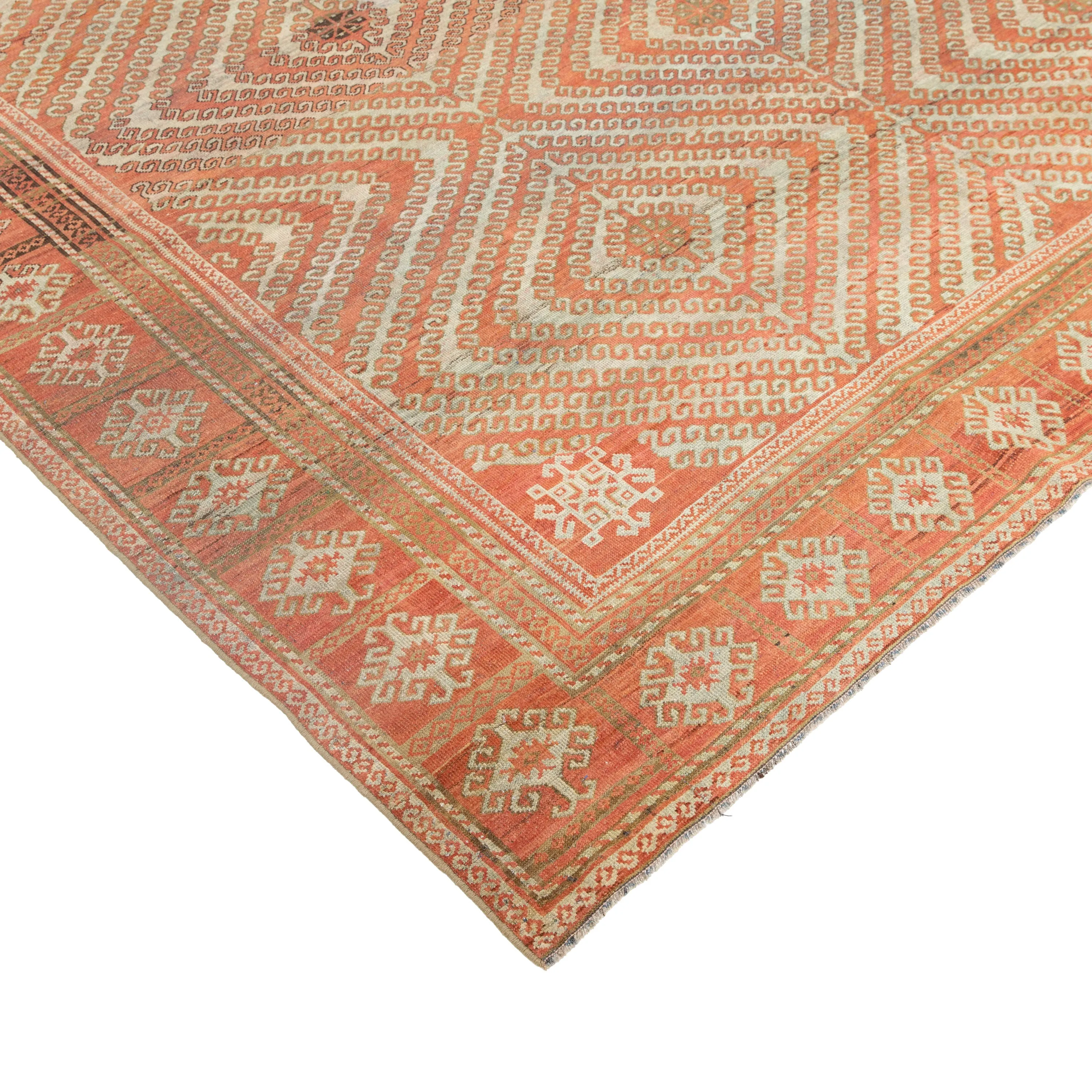 Orange Antique Traditional Turkmen Rug - 8' x 12'5"