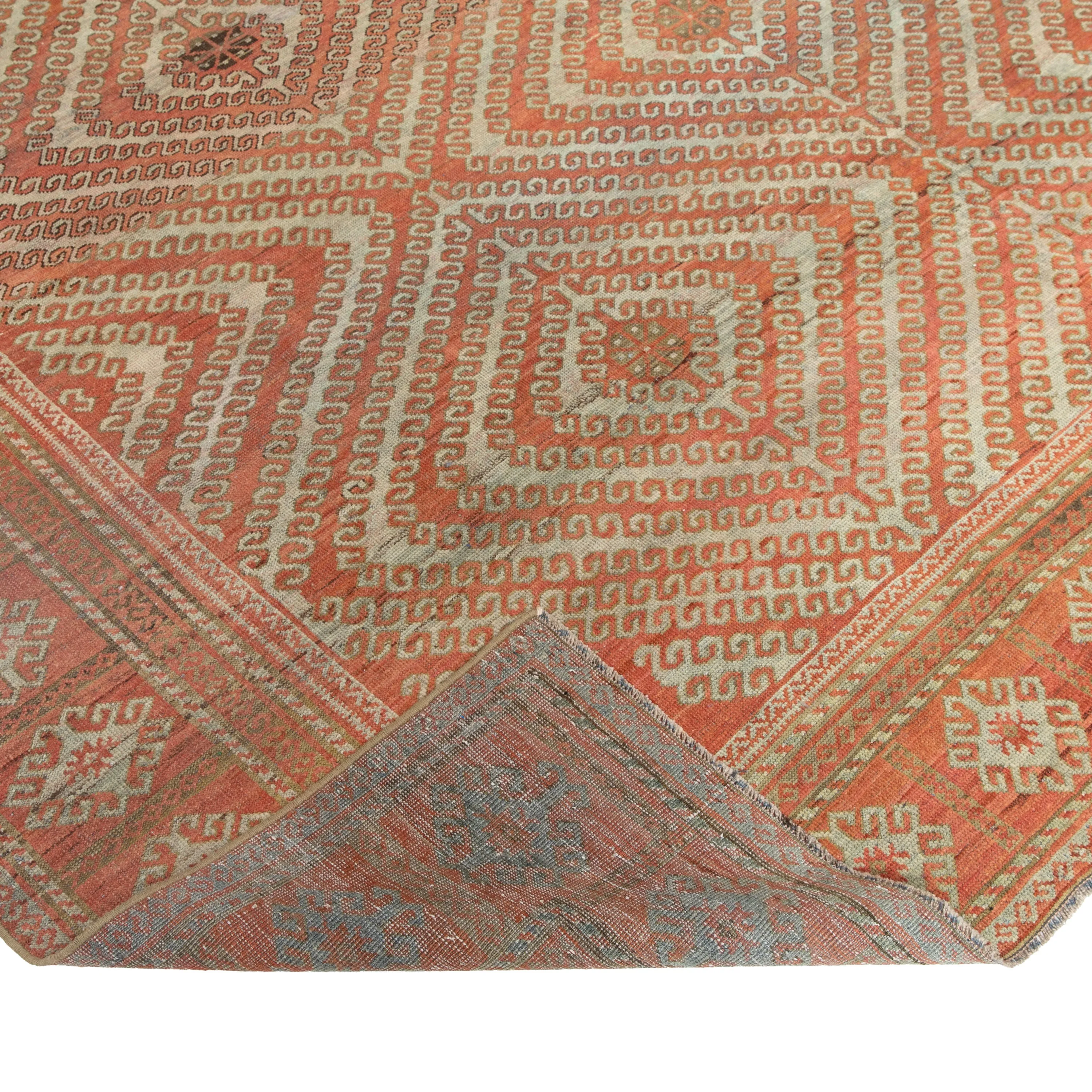 Orange Antique Traditional Turkmen Rug - 8' x 12'5"