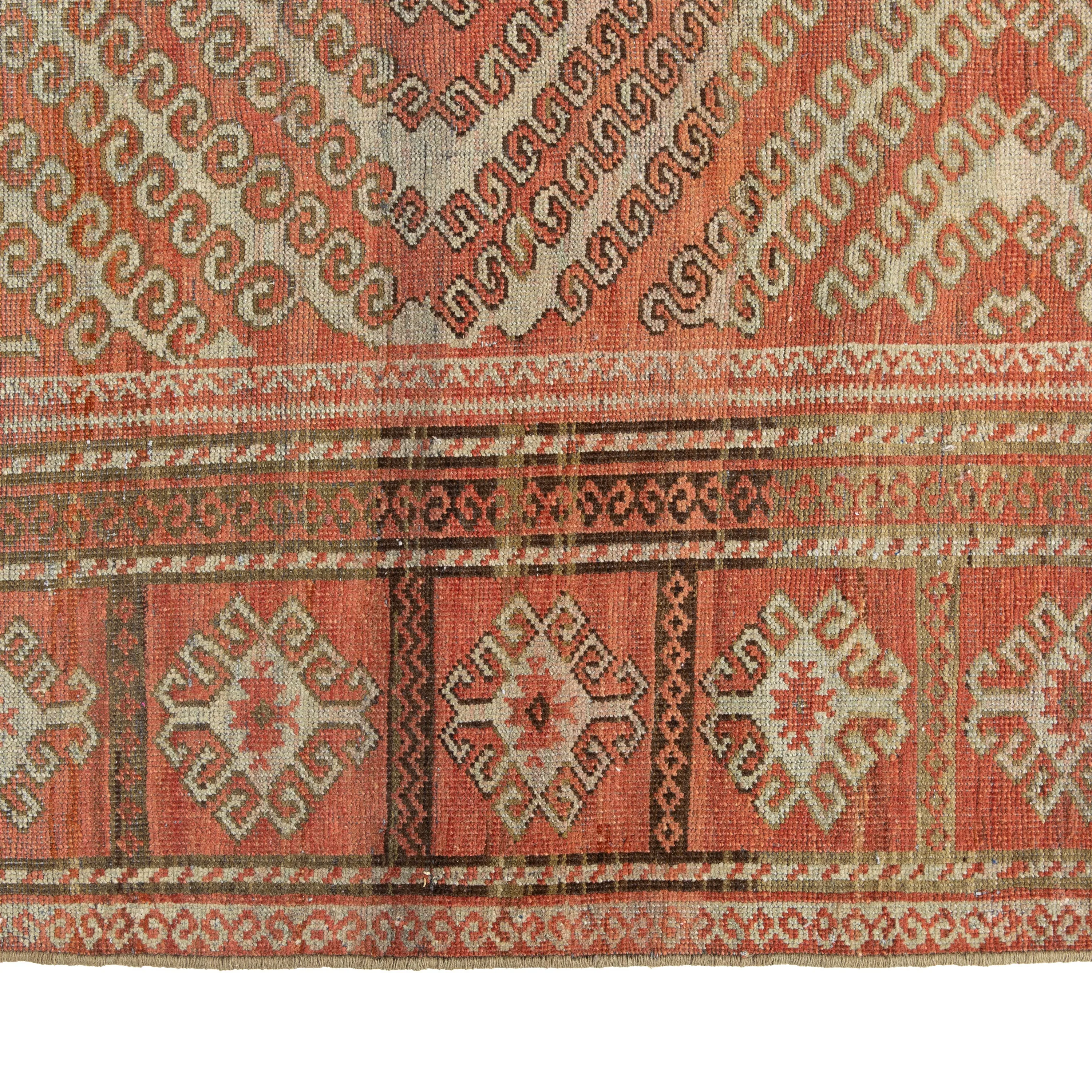 Orange Antique Traditional Turkmen Rug - 8' x 12'5"
