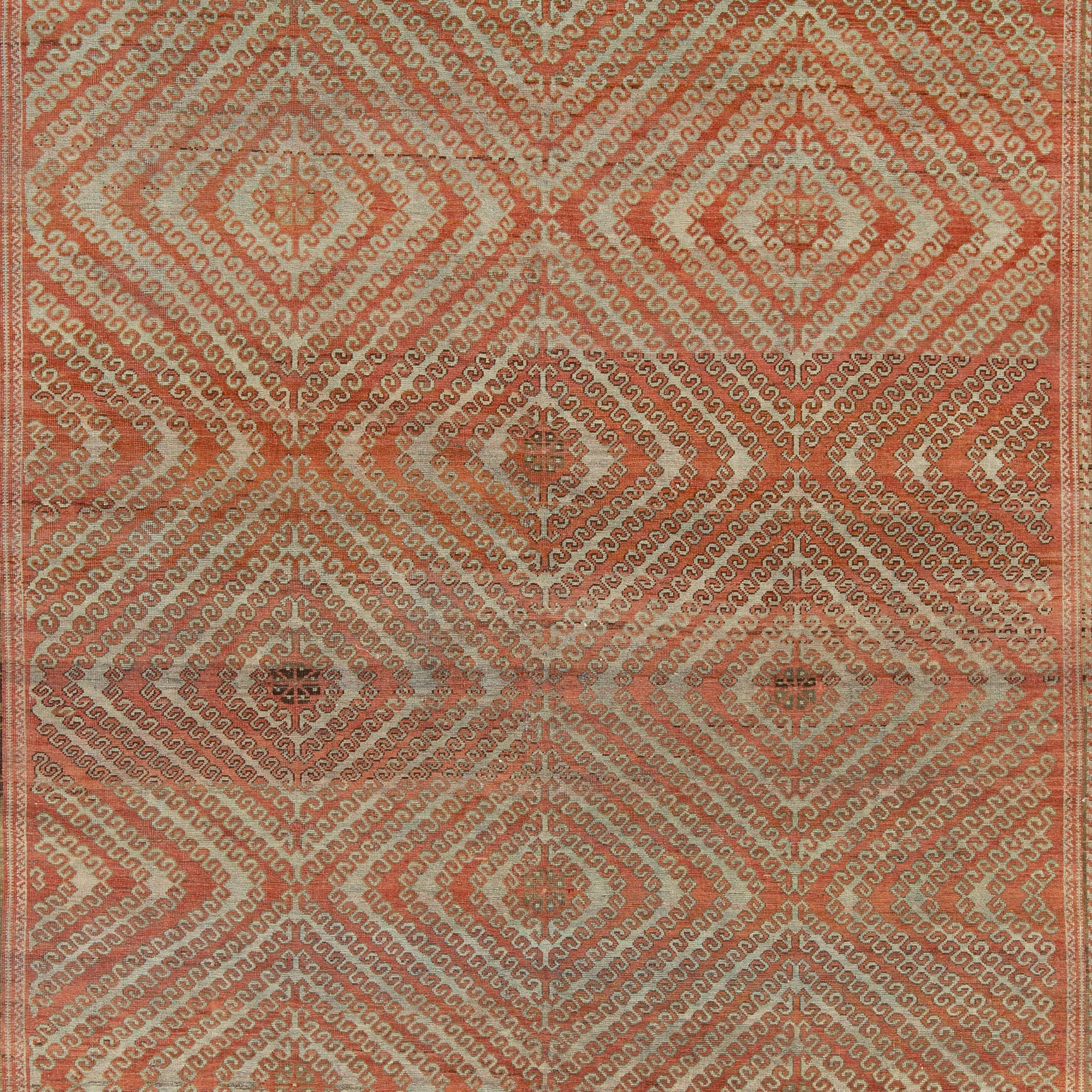 Orange Antique Traditional Turkmen Rug - 8' x 12'5"