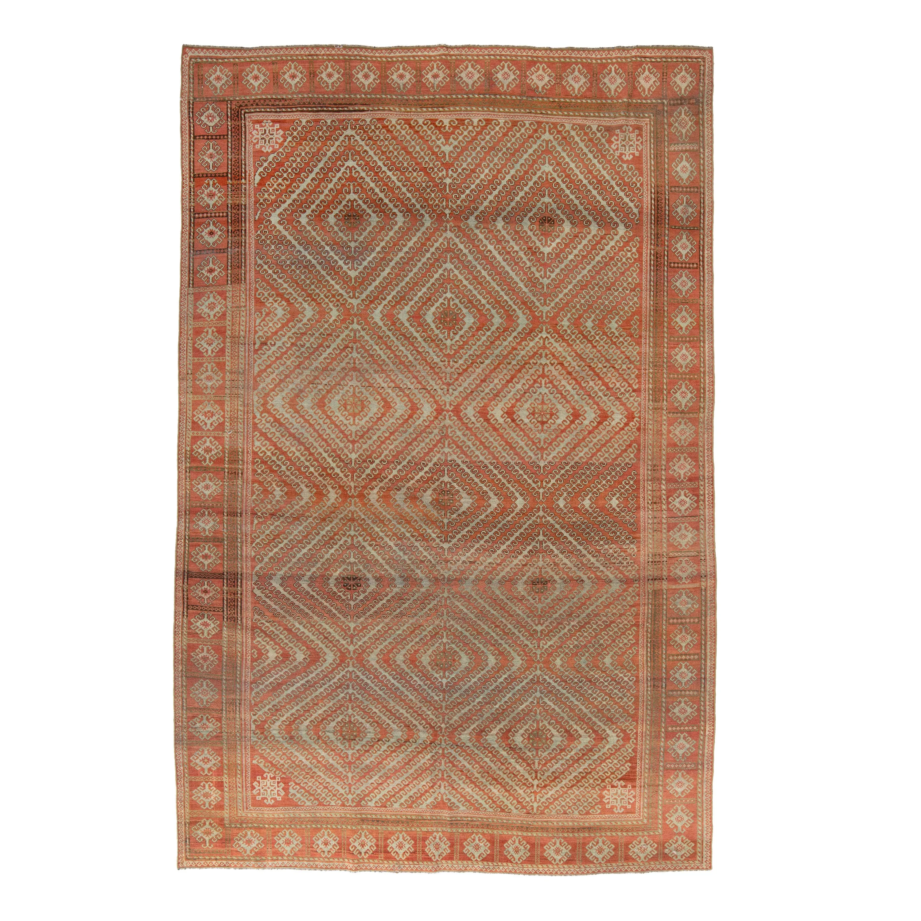 Orange Antique Traditional Turkmen Rug - 8' x 12'5"
