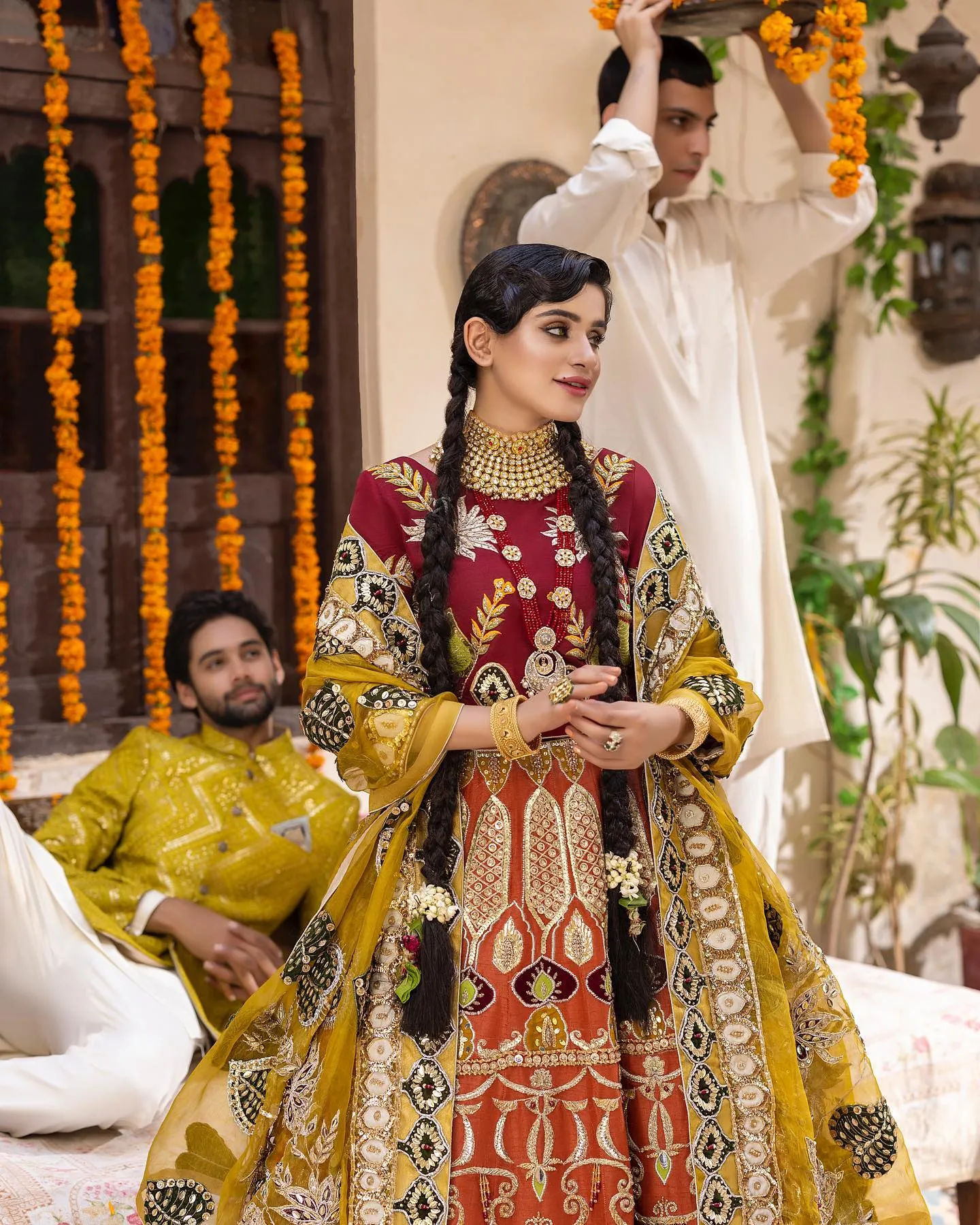 Orange Lehenga and Maroon Choli Pakistani Bridal Dress