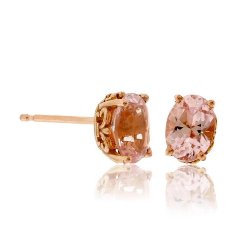 Oval Pink Morganite Stud Earrings