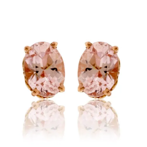 Oval Pink Morganite Stud Earrings