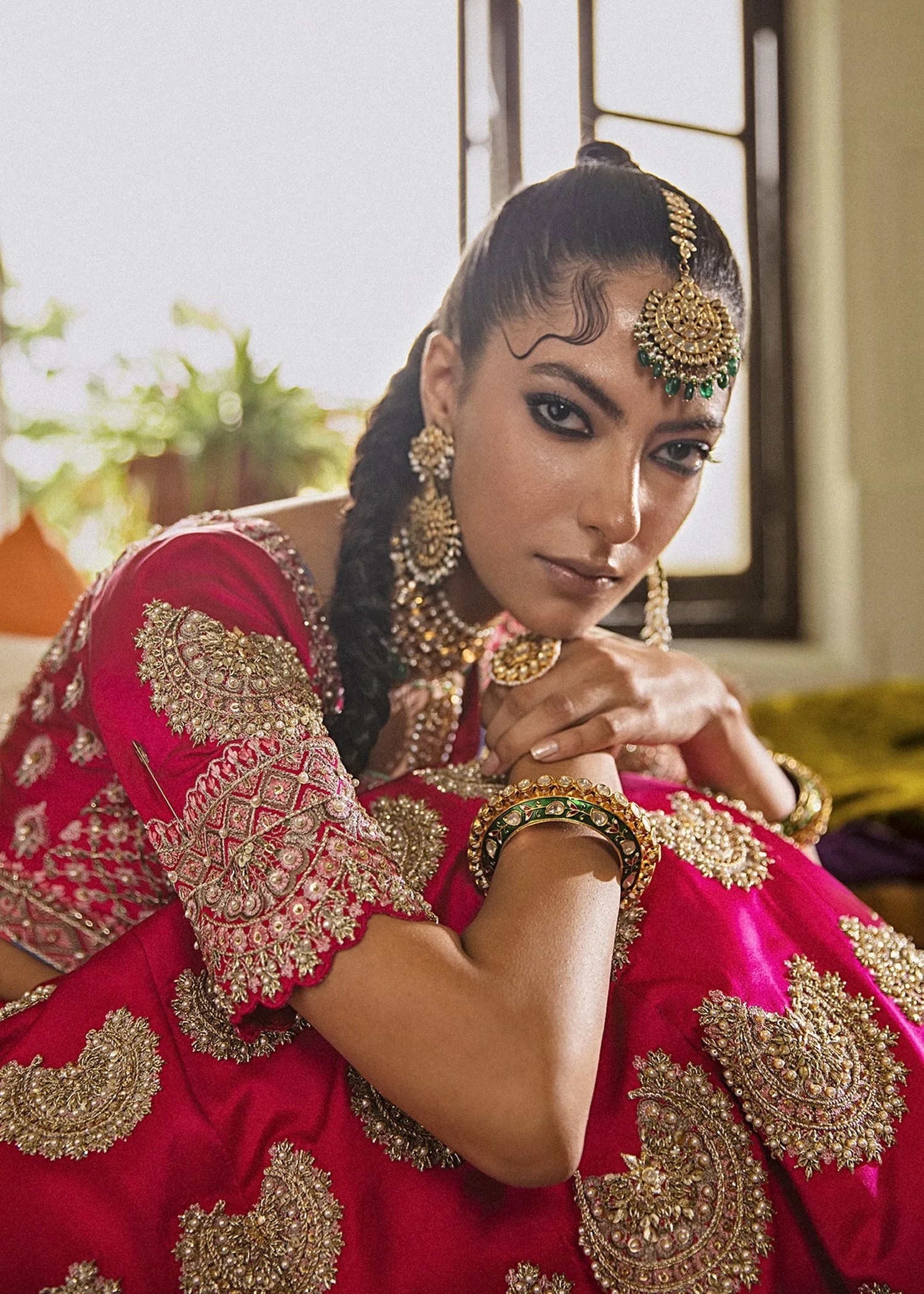 Pakistani Bridal Dress Heavily Embellished Shocking Pink Lehenga Choli