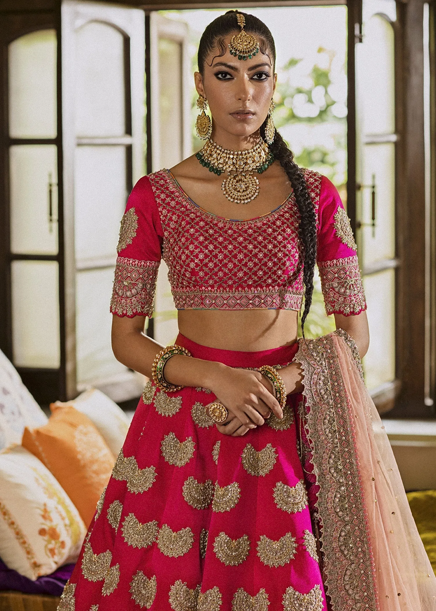 Pakistani Bridal Dress Heavily Embellished Shocking Pink Lehenga Choli