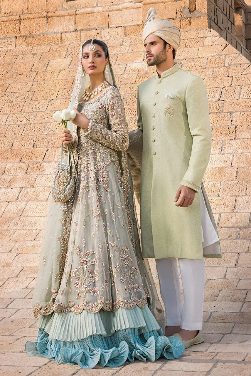 Pakistani Bridal Dress in Crushed Lehenga Frock Style