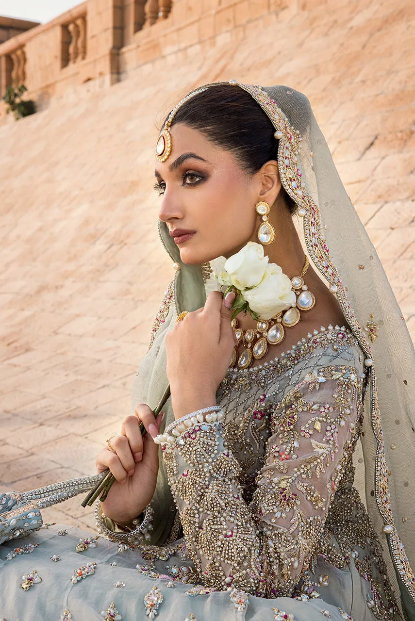 Pakistani Bridal Dress in Crushed Lehenga Frock Style