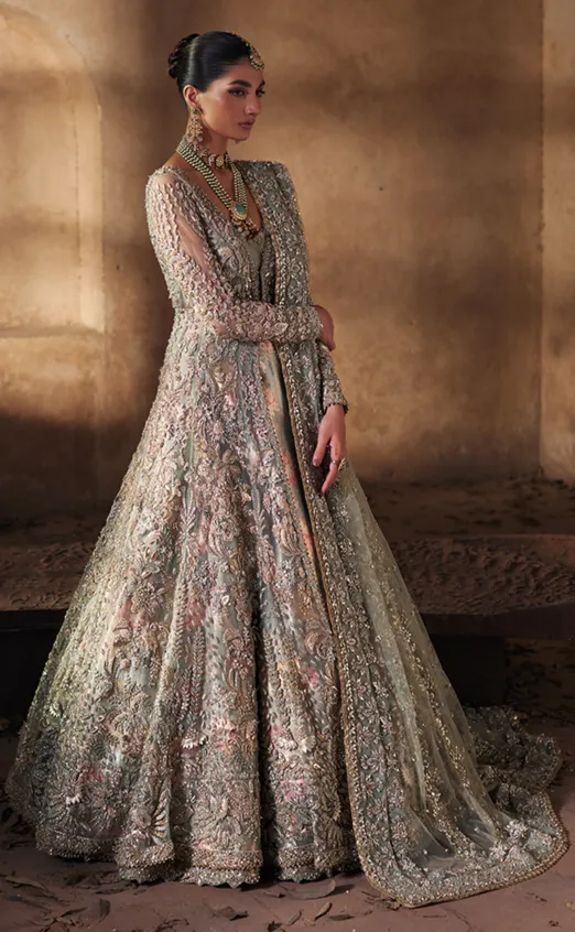Pakistani Bridal Dress in Net Gown and Lehenga Style