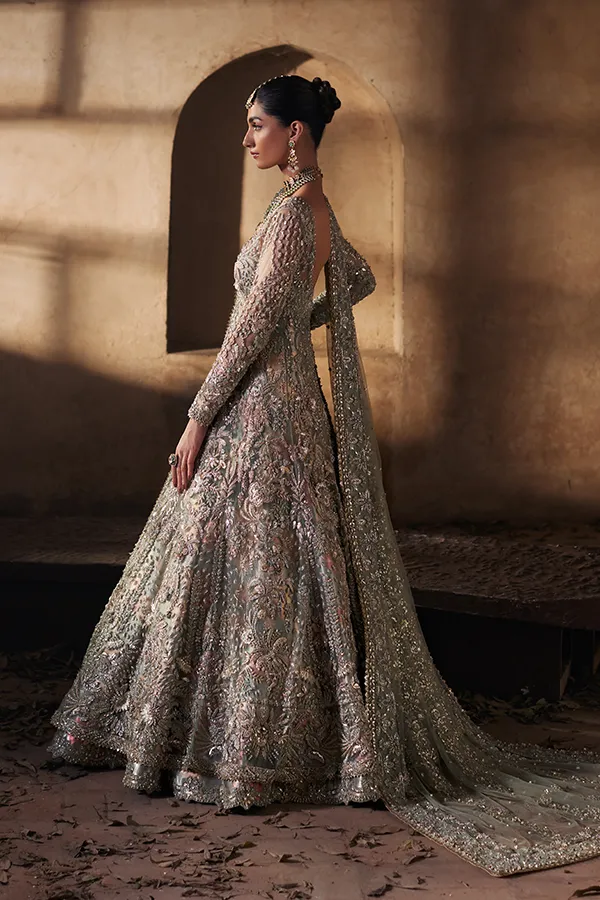 Pakistani Bridal Dress in Net Gown and Lehenga Style