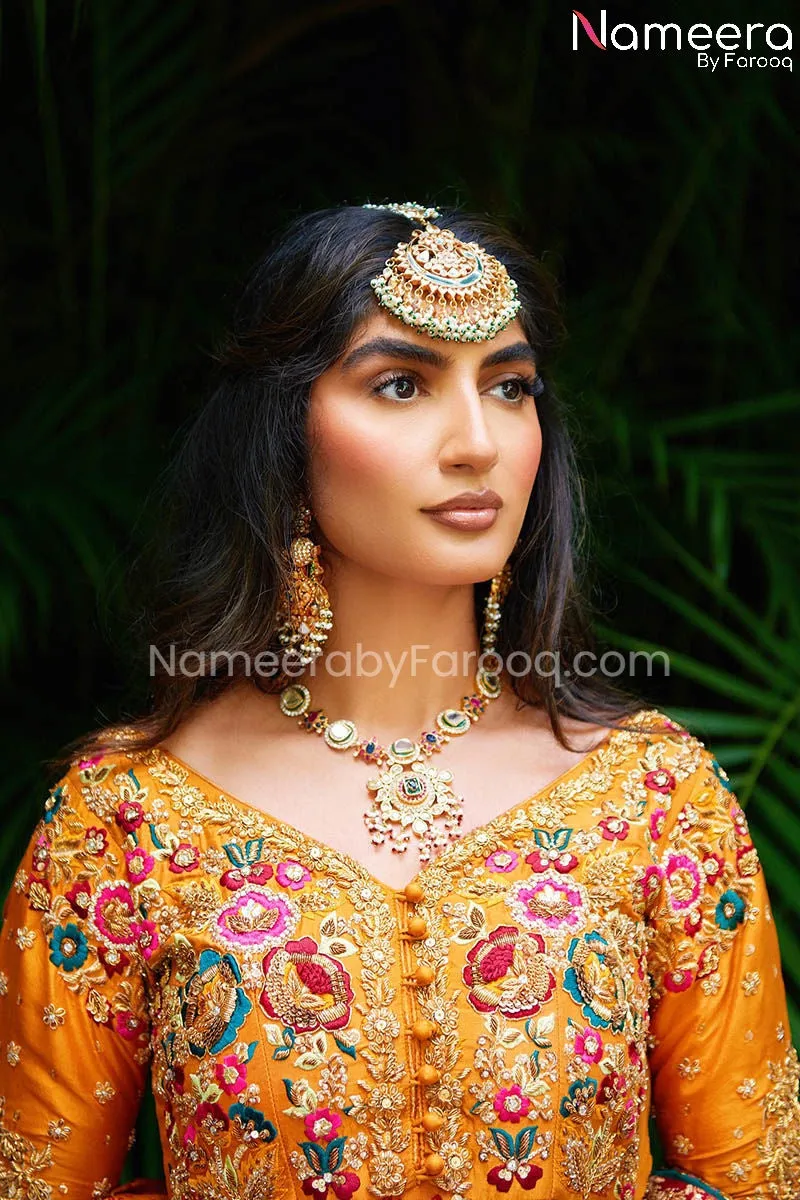 Pakistani Bridal Frock Dress with Jamawar Pajama #BS571