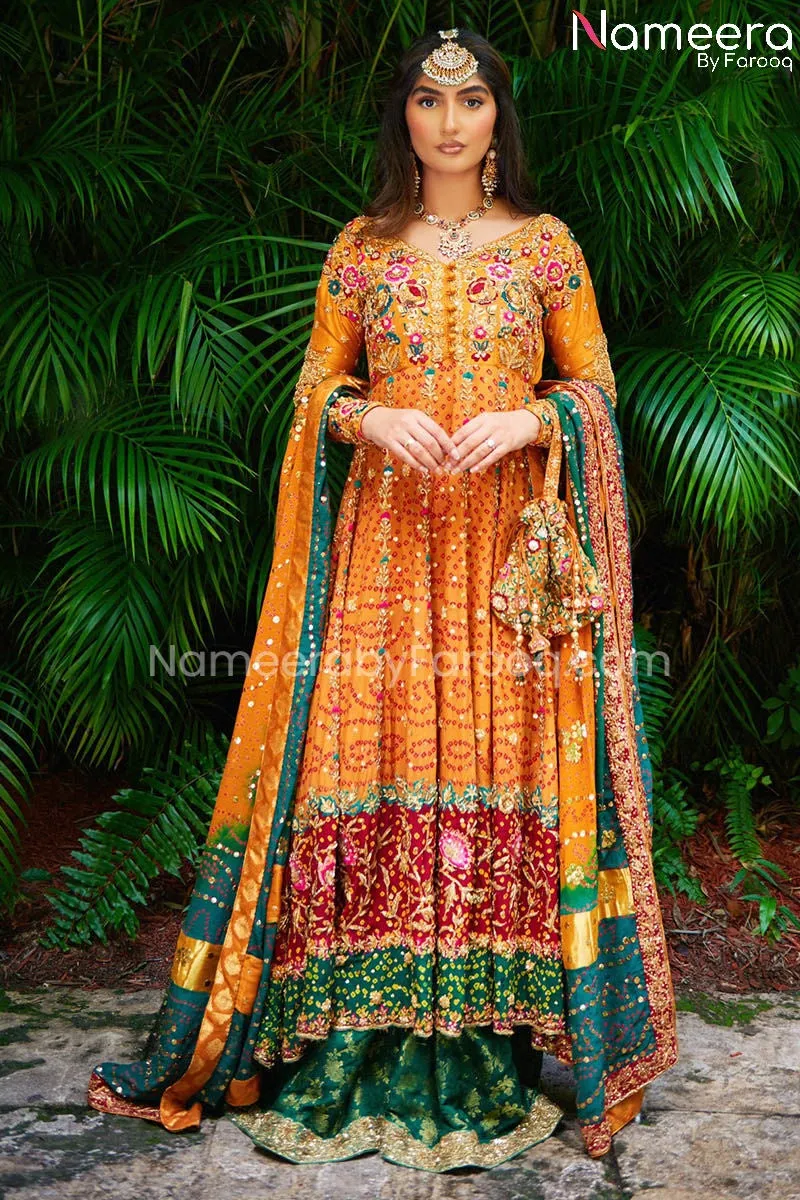 Pakistani Bridal Frock Dress with Jamawar Pajama #BS571