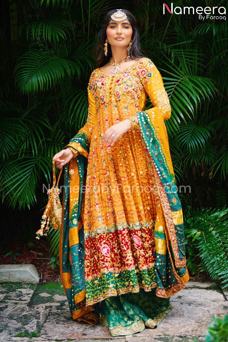 Pakistani Bridal Frock Dress with Jamawar Pajama #BS571