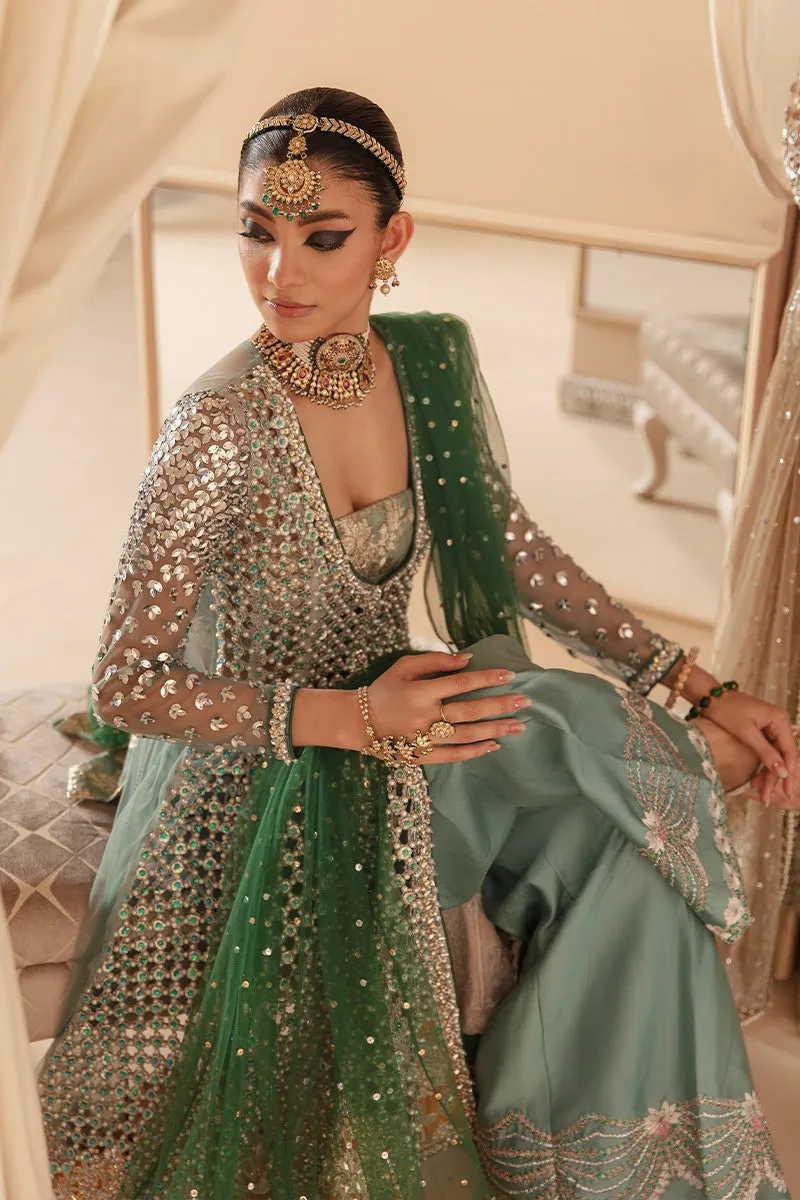 Pakistani Bridal Frock Sharara and Dupatta Mehndi Dress
