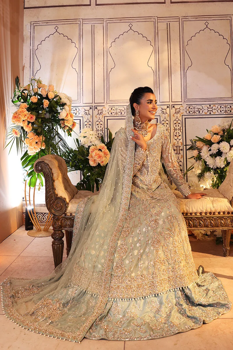 Pakistani Bridal Gown with Blue Lehenga Dupatta Dress
