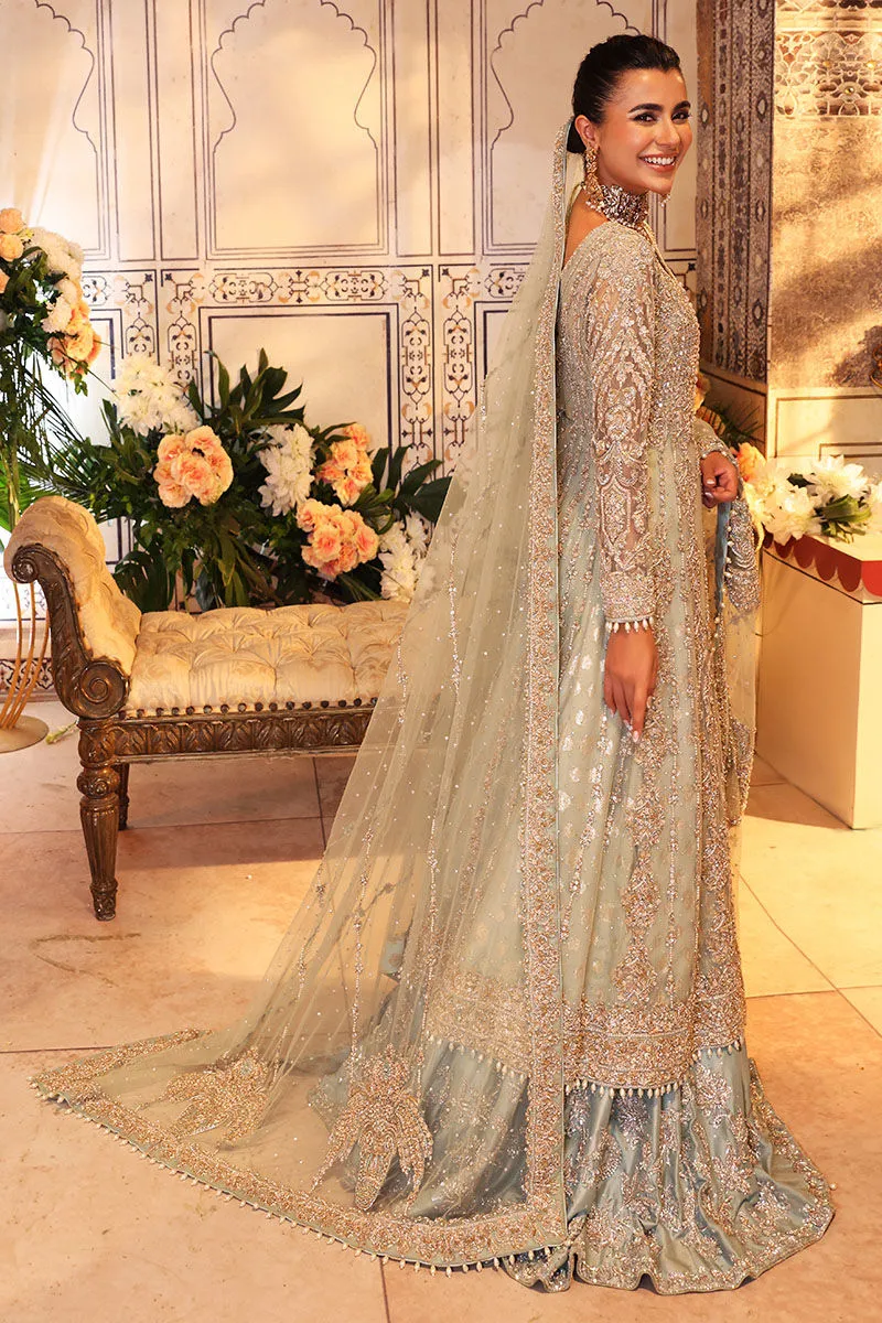 Pakistani Bridal Gown with Blue Lehenga Dupatta Dress