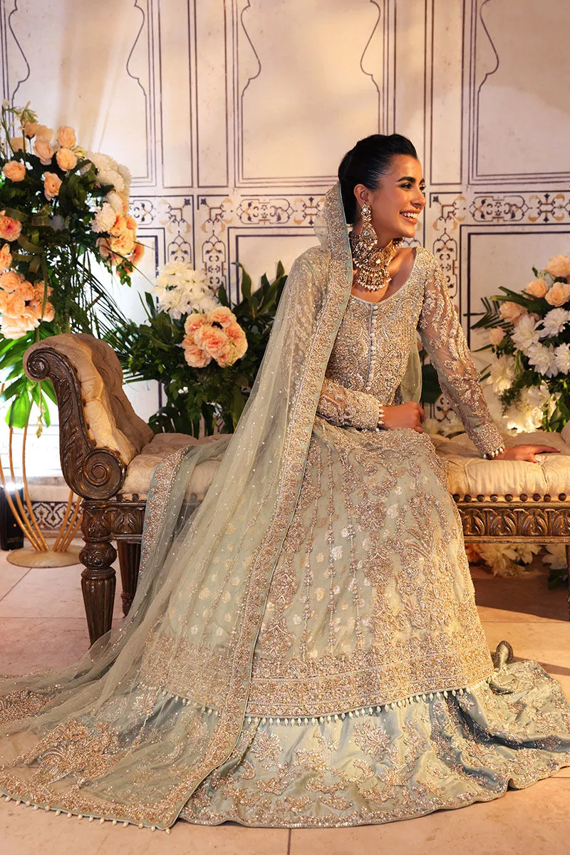 Pakistani Bridal Gown with Blue Lehenga Dupatta Dress