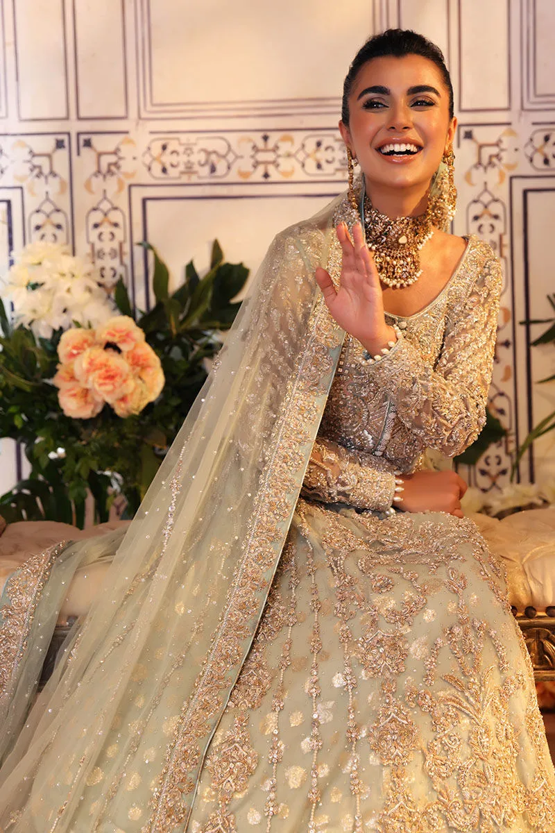 Pakistani Bridal Gown with Blue Lehenga Dupatta Dress
