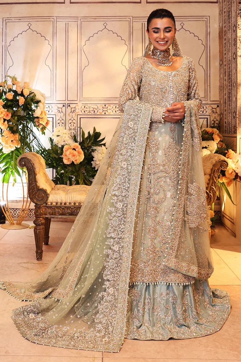 Pakistani Bridal Gown with Blue Lehenga Dupatta Dress