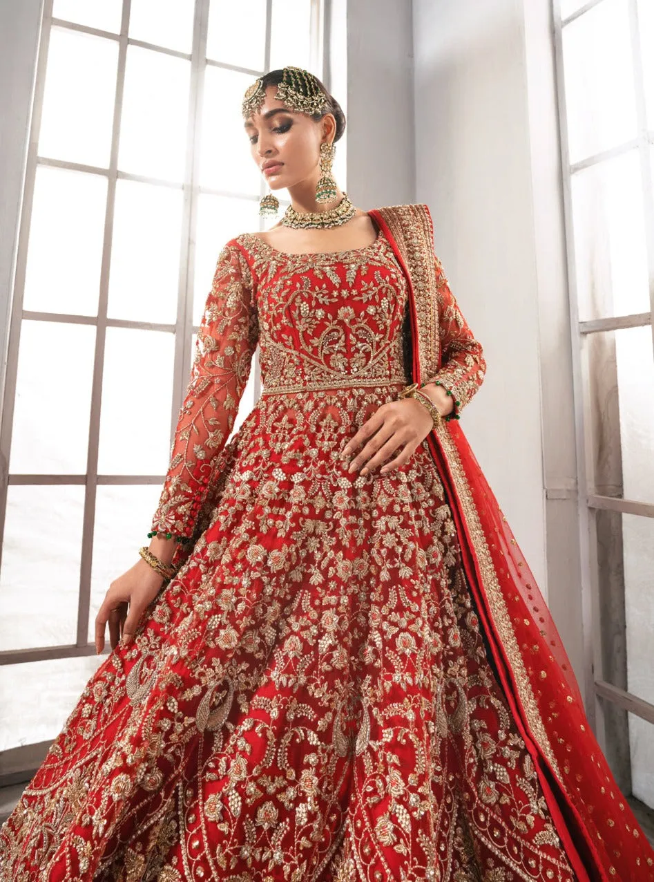 Pakistani Bridal Gown with Red Lehenga and Dupatta