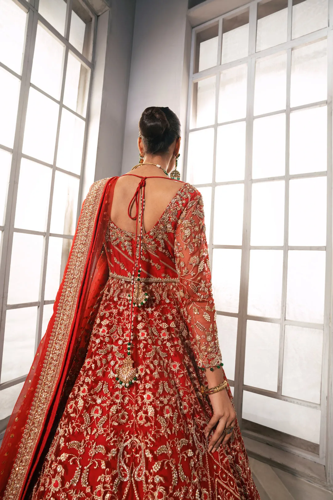 Pakistani Bridal Gown with Red Lehenga and Dupatta