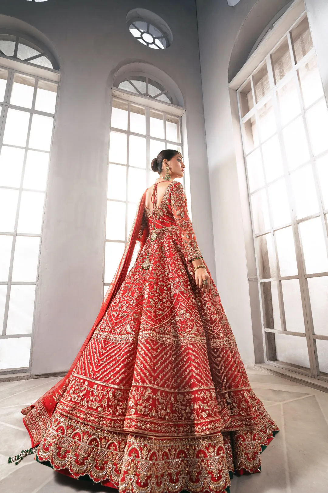 Pakistani Bridal Gown with Red Lehenga and Dupatta