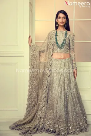 Pakistani Bridal Lehenga Choli in Grey Color #BS77