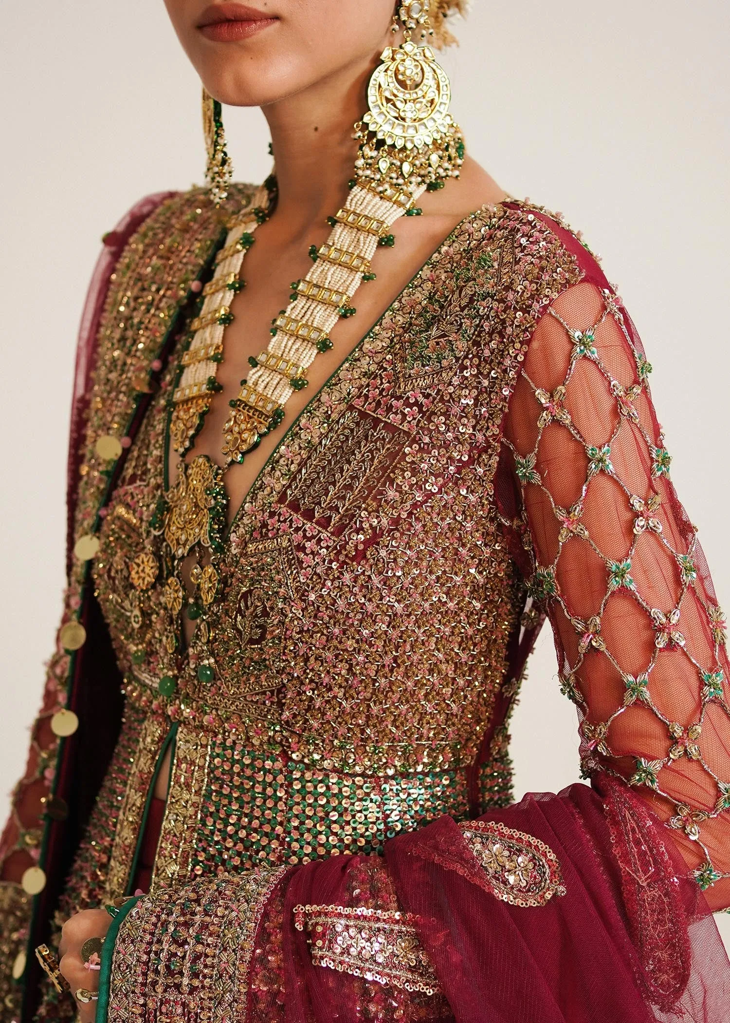 Pakistani Bridal Pishwas with Lehenga and Dupatta Dress