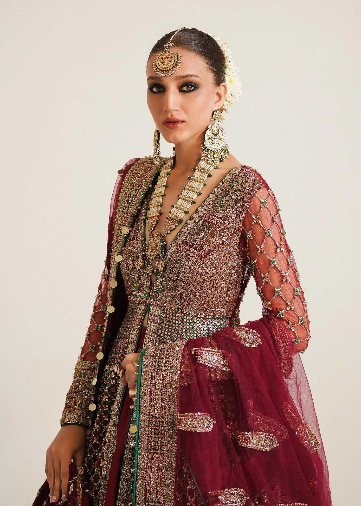 Pakistani Bridal Pishwas with Lehenga and Dupatta Dress