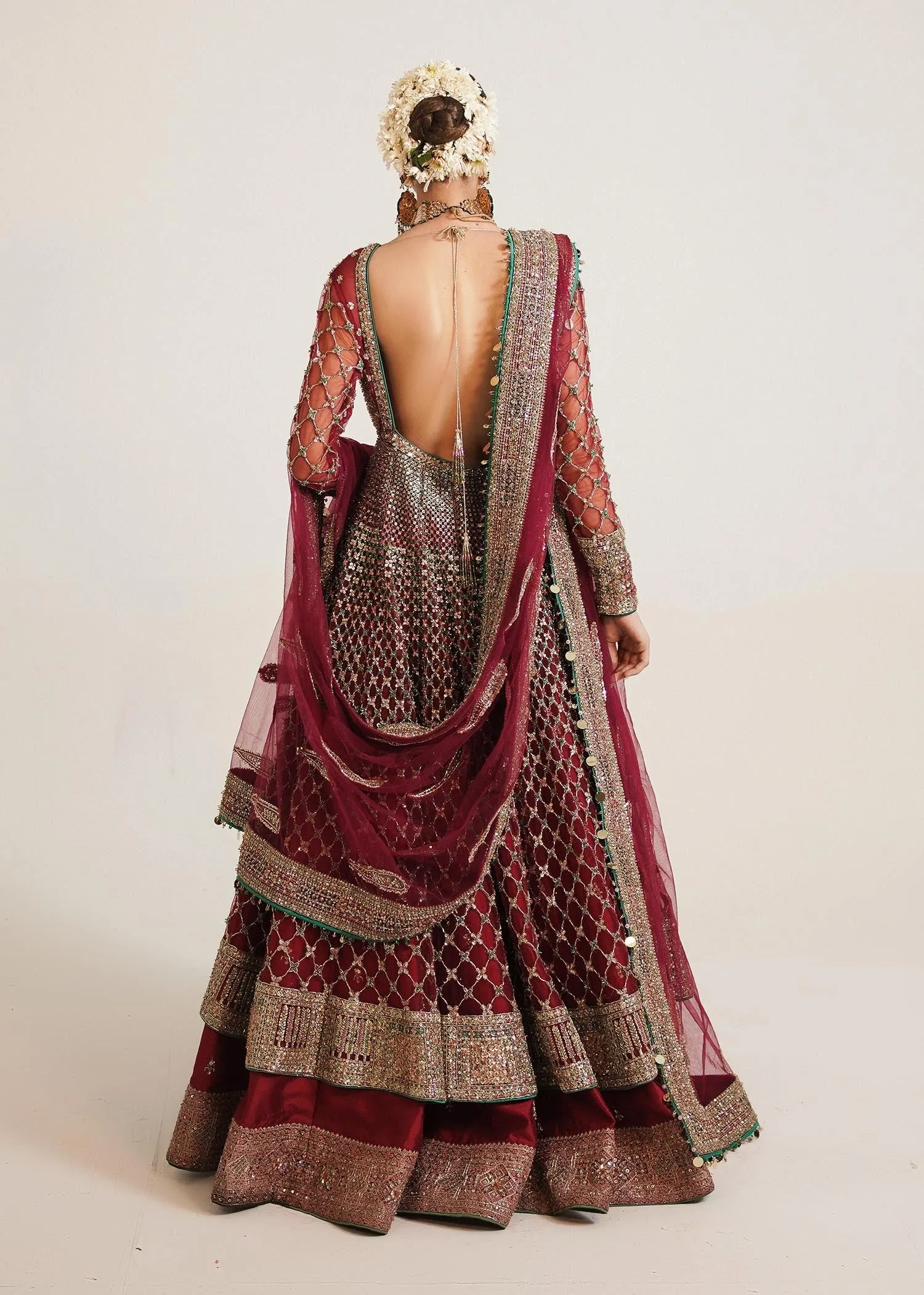Pakistani Bridal Pishwas with Lehenga and Dupatta Dress