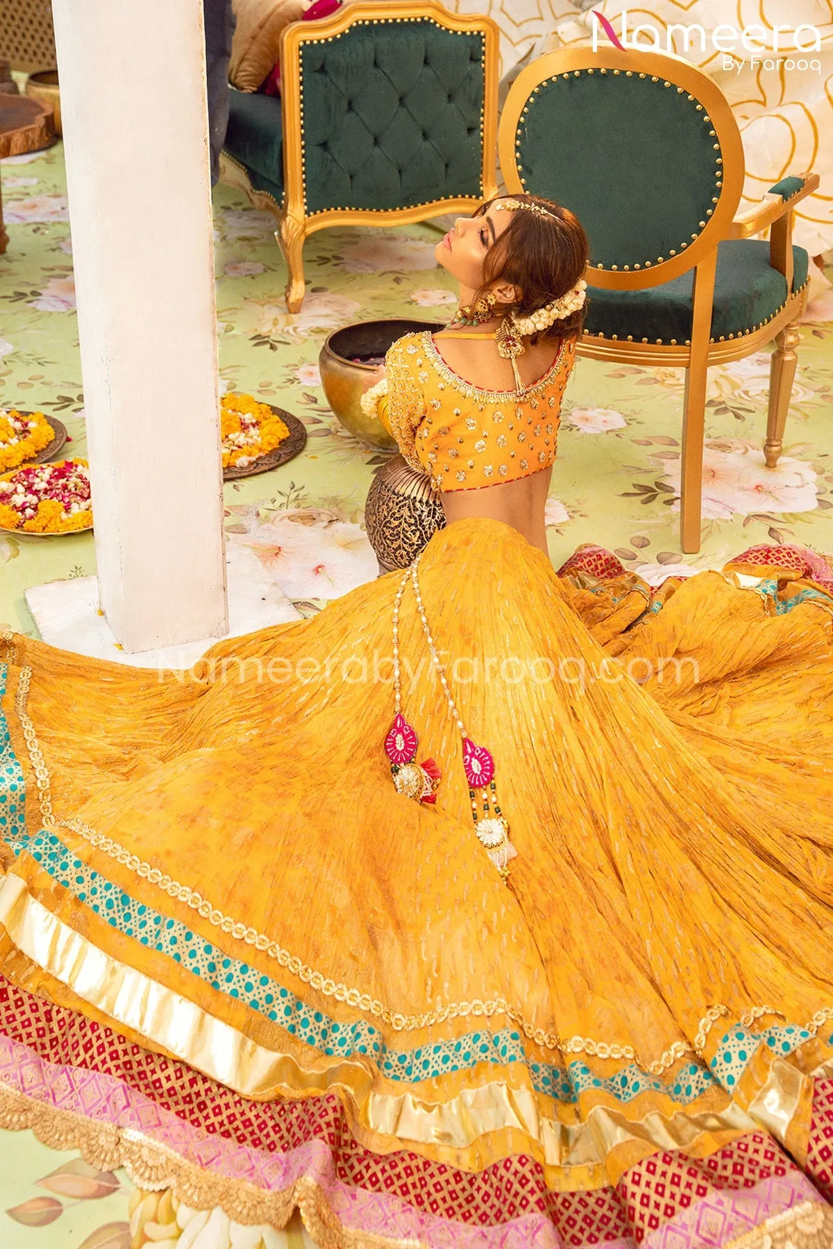 Pakistani Choli and Yellow Bridal Lehenga Online #BS606