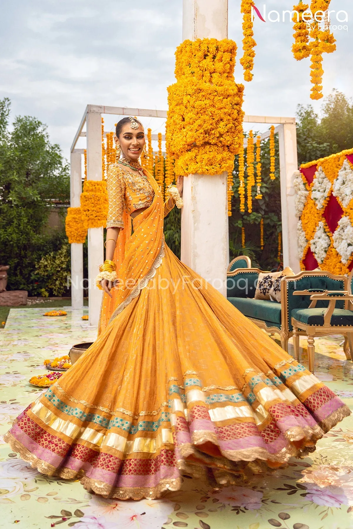 Pakistani Choli and Yellow Bridal Lehenga Online #BS606