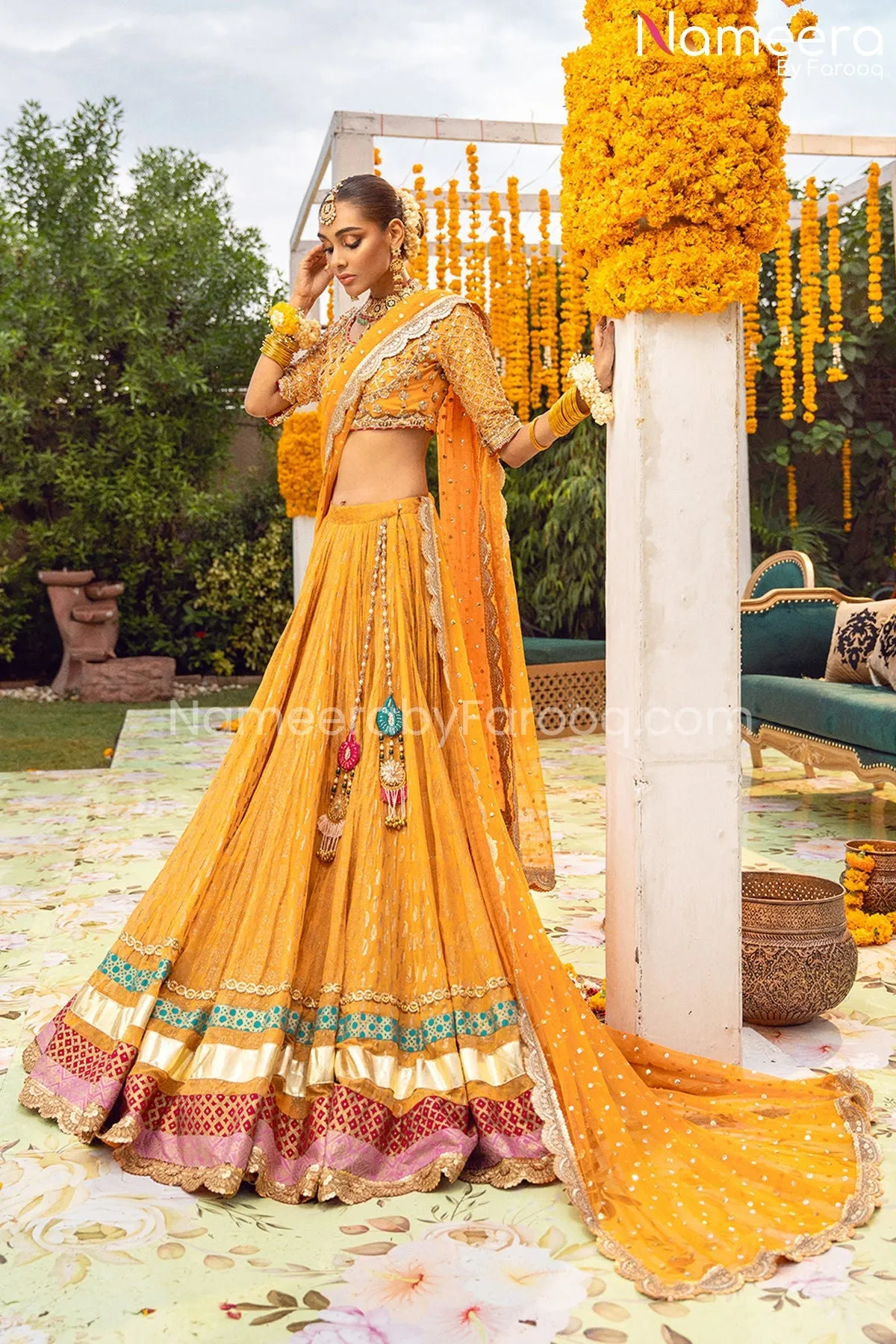Pakistani Choli and Yellow Bridal Lehenga Online #BS606