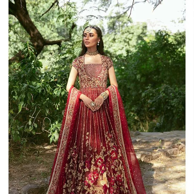 Pakistani Red Dress in Bridal Lehenga Gown Style #BS761