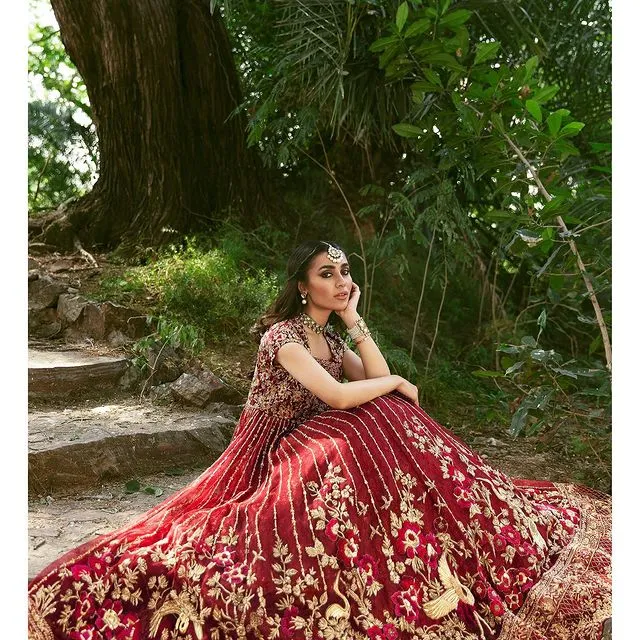 Pakistani Red Dress in Bridal Lehenga Gown Style #BS761